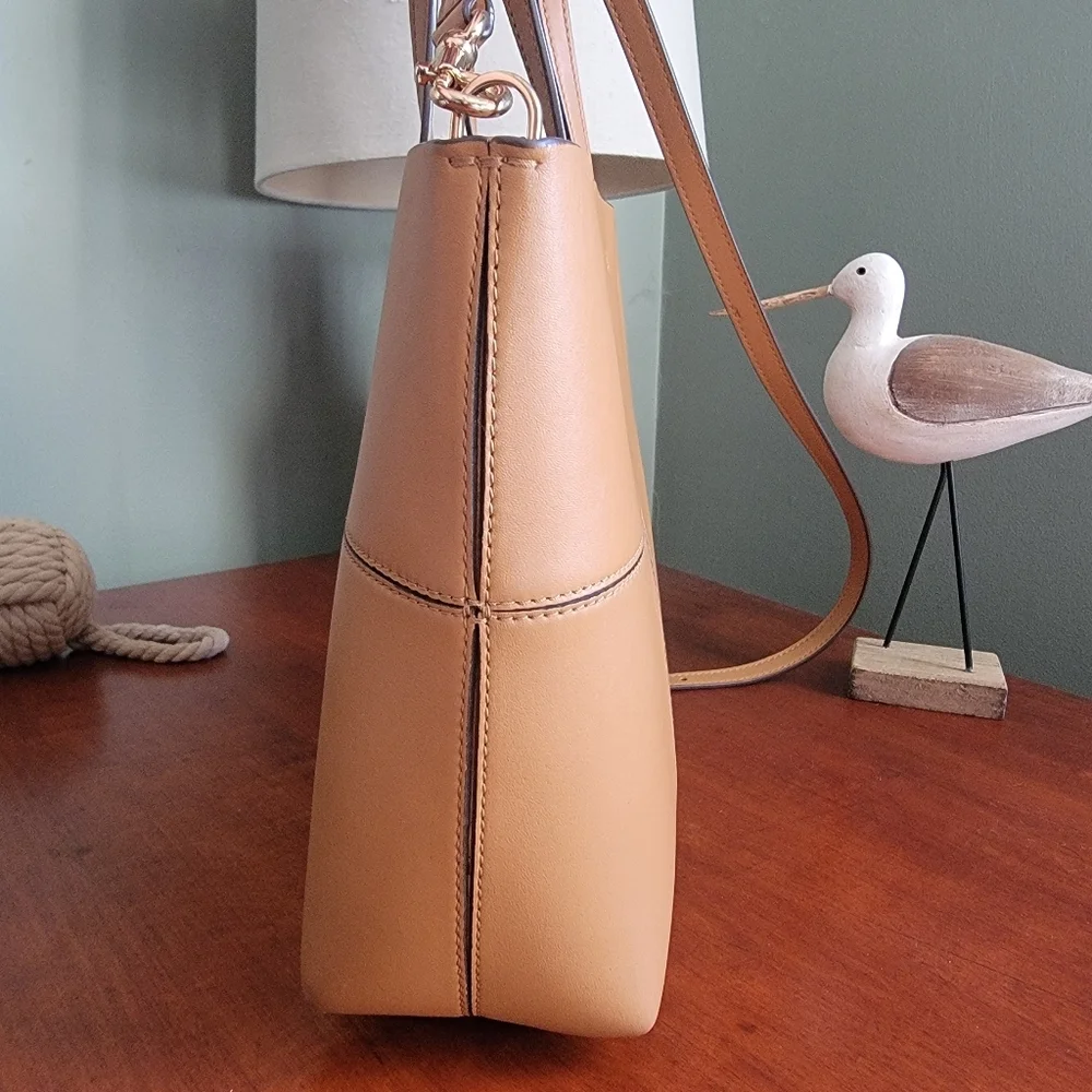 Tory Burch Block-T Small Tote Camel Leather Crossbody Bag